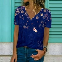 Летни горещи ризи за жени дамски летни модни ежедневни в врата отпечатани с къс ръкав тениска Топ