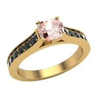 Розов Морганит годежен пръстен за жени възглавница нарязани Морганит черен диамантен пръстен 0. Карат 14к злато