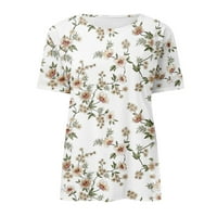 Sksloeg ризи за жени винтидж отпечатани цветя с къси ръкави блузи Екипаж Кофар, бял L