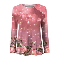 Scyoekwg есенни дрехи за жени с дълги ръкави ризи за дамски ежедневни екипаж флорални печат на туника върхове свободни годни удобни меки пуловер върхове розови xl