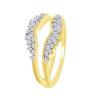 Кръгла и Багетна форма бял циркониев подобрител предпазен пръстен в 10к жълт златен пръстен размер-9