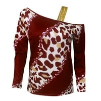 Графични тройници на Kakina, женски леопардов шаблон за шиене на печат свободен наклонен наклонен рамен пайев тениска червено, l