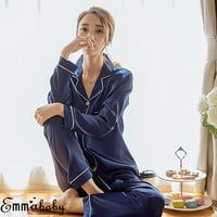 Kiapeise жени модна гладка комфорт солиден бутон топ панталони копринени сатенени спални дрехи комплект домашни пижами