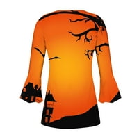 Хелоуин Хенли ризи за жени есента на мода сладък бутон за печат на Хелоуин надолу по ръкав на туника на разчистване на разчистване