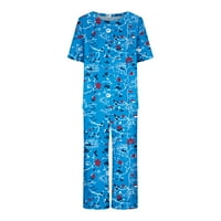 Dyegold Pajame комплекти за жени мек лятен тоалет флорална риза с къси ръкави и панталони от каприра съвпадение на PJS комплект
