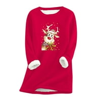 Грозен коледен пуловер за жени забавна сладка тениска плюс размер пуловер sweartshirt темперамент зимен плюшен термичен подложка дебела руно суитчър коледен печат с дъ