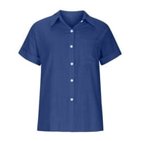 Mafytytpr дамски върхове пролет през лятото женски върхове модна солидна бутонска риза женски V-образно деколте тениска блуза