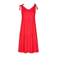 Дамски летни рокли клирънс Дамски слънчеви рокли Плътен цвят рокля лятна каишка рокля линия миди рокля