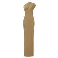 Рокли за жени Himiway Fashion Women Solid Color Colit Ress Небрежно плисирана тънък прилепнал дълга рокля khaki xl