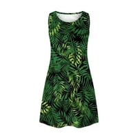 Aoksee летни рокли за жени плаж флорален тениска Sundress Casual Pockets Boho Tank рокля, зелено
