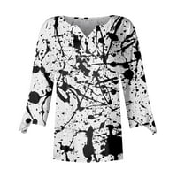 Клирънс！ Tofotl Лятна дамска модерна печат на туника блуза три четвърти ръкави ризи есен v-образен образ