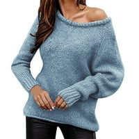 Женски пуловери пуловери с дълъг ръкав Жени ежедневни дълги ръкави падане на пуловери екипаж на шия на шията твърдо цветни плетени пуловер пуловер свободен джъмпе