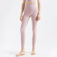 Безшевни Дамски йога панталони разтеглив Висока талия повдигане Бягане Спорт фитнес панталони гамаши плътен цвят чорапогащи спокойна Розово размери