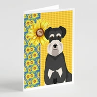 Летни слънчогледи черни и сребърни естествени уши шнауцер поздравителни картички и пликове на