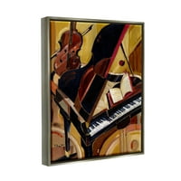 Ступел индустрии Музикални инструменти Модерен пиано Живопис блясък сив плаваща рамка платно печат стена изкуство, дизайн от Пол Брент