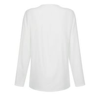 Ризи с дълъг ръкав за жени върхове солиден цвят v риза на шията ежедневна тениска блузи за жени