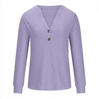 Fjofpr есенни дрехи жени ризи с дълъг ръкав за жени v шия солиден цвят копчета върхове дами ежедневни дишащи свободни годни пуловер тениски блуза
