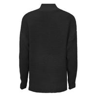 Дамски Пуловери Попадат Хлабав Поло Пуловер Есен Зима Плътен Цвят Плетен Пуловер Черно