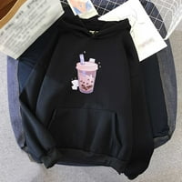 Дамска суичър - суичър с качулка под $ джоб джобно пуловер за дълъг ръкав зимен ежедневен печат черна суитчър