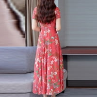 Juebong лятно разрешение продажба жени бохо дълга рокля модерен къс ръкав флорален принт maxi рокля сладка а-линия клуб парти midi рокля