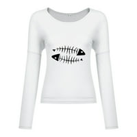 Жени модни ежедневни печат V-образен разтворител на тениска с дълъг ръкав Топ блуза пуловер Hot8SL4870017