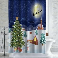 Весела коледен коледна завеса за снежна гора Санта душ завеса за комплекти за баня зима коледна луна сняг домашен декор за баня, 72in × 72in