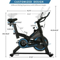 Регулируема скорост седалка вътрешен велоергометър с пружинен буфер, Аукфа велоергометър Оборудване за тренировка, удобна възглавница на седалката, държач за айпад с течнокристален монитор, синьо
