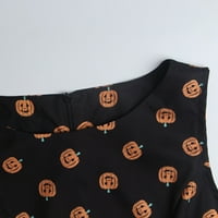 Женска мода с висока талия лятна без ръкаща O Neck Halloween Pumpkin Vintage Print Swing Dress Женски върхове върхове