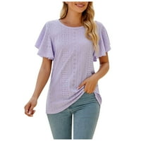 Gaiseeis жени модна тениска издълбана кръгла шия тениска с тениска отгоре светло лилаво xxl