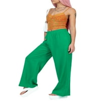 Calsunbaby жени Небрежни панталони с широки крака Разхлабени плътни цветни еластични талии йога панталони палацо панталони панталони суипани зелени m