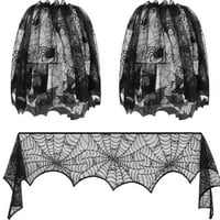 Li HB Store Halloween Spiderweb покривка с черни дантелени прилепи паяк Парти парти декор завеса, декор за дома, черно