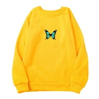 Тениски sunhillsgrace за жени чист цвят нов сладък суичър пеперуда пуловер флорален принт с дълъг ръкав O-макар pulr top tee the rip blouse
