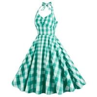 рокля за сватбени гости плюс размер рокля на жените 1950 Без ръкави квадратна врата реколта рокля проверени люлка рокля за сватбено парти рокли за дома мента зелен м