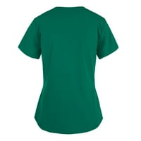 Тениски за декона за жени за жени флорални летни върхове с къси ръкави ризи ежедневни туники върхове зелени 4xl