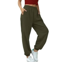 Корашански панталони за жени, женски моден солиден цвят еластична талия тренировка суитчъни за джогинг панталони, женски панталони