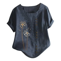 Женски ризи с къс ръкав спокойно приспособени пуловер блуза Dandelio Графичен печат Топс Подаръци за жени случайни памучен бутон тениска на екипаж от суичър с валцува?