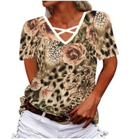 Тениски за разчистване на дамски ризи за жени жени с тениски за печат с къси ръкави с къс ръкав блуза хлабави върхове с къси ръкави v-образни блузи и ризи