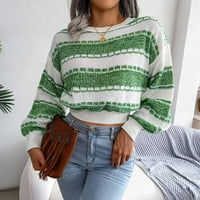 Puntoco Plus размер Най -горният клирънс, жените с дълъг ръкав хлабав пуловер есенна блуза за блуза върхове зелени 6