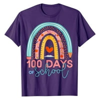 Hanas Men Happy 100th Day of School Days of School учител Ученик мода, съвпадаща с къса тениска Purple L