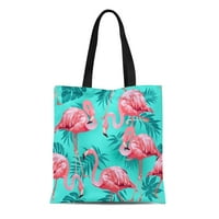 Платна чанта сваляща се тотална чанта за пазаруване на хранителни стоки розов плаж фламинго птица и тропически цветя жълт рожден ден черен шик класическа чанта за тота