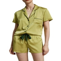 Мубинео женски салон сатенен гладък пижама комплект с къси ръкави с шорти за сън