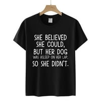 Тениски за жени жени любител на кучета Писмо от печат Смешни тениски Летни ежедневни пуловер Топс къси ръкав Жени Терония черен размер XL