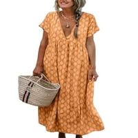 Frontwalk Женски летни миди рокли солидни кафтан свободна дълга рокля дълбока деколте жени Boho Beach къс ръкав ежедневни рокли с туника