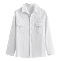 Поло ризи за мъжки торбисти памучно бельо джобно твърдо ретро тениски с дълъг ръкав върхове блуза