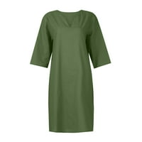 Летни рокли за жени в-врата Мода Над коляното твърда а-линия лакът дължина рокля Армия зелено 2хл
