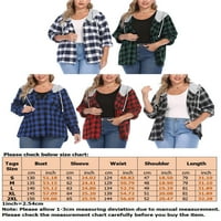 Frontwalk дамски тениски с дълъг ръкав Проверете върховете на туника за печат блуза хлабава ежедневна есенна жилетка с джобове
