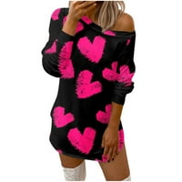 HoneelAdyy Clearance под 10 $ Женска цветна любов отпечатано пуловер с дълъг ръкав Crewneck Loos