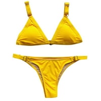 Дамски бански костюми Контрол на корема плюс размер бански костюм покритие Bandeau Bikini Set Push-Up Бразилски бански костюми Бански костюм Жълто m