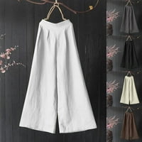Symoid Womens Summer Pottom Linen Pants- Случайно твърдо памучно смесване на торбичка за продажба на салон Панталони бели разхлабени панталони за жени размер 3xl