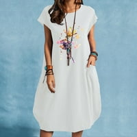 Миаилима миди рокли за жени дама пеперуда рисуване флорална отпечатана рокля с късо ръкав за жени летни рокли с кръгла шия с джобно памучно бельо с дължина на коляното midi sundress